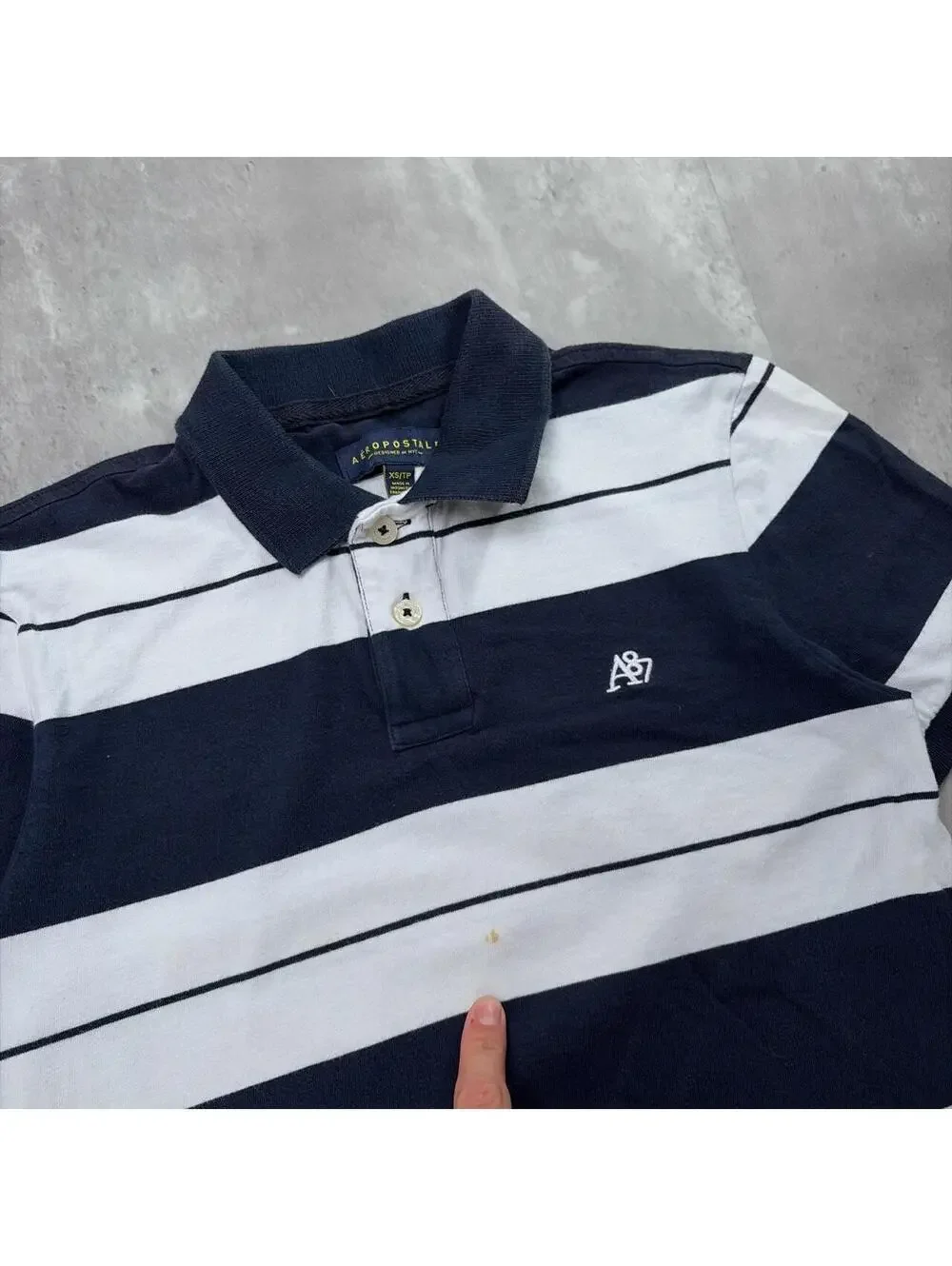 Y2K Navy Aeropostale Grunge Surf Striped Skater Polo Shirt
